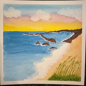 Hand painted watercolor original painting ocean seascape 8x8